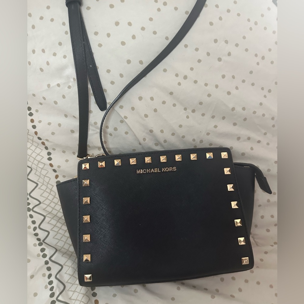 Michael Kors Black leather bag with gold studs